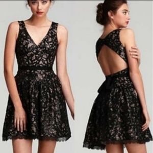 BCBG Katarina Dress Black Mix Lace Back V-Neck - New w/ Tags